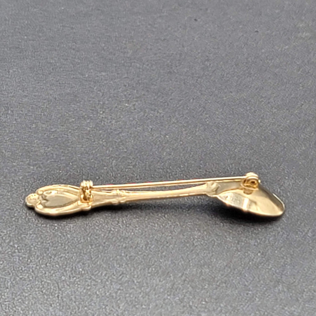 Vintage Spoon Brooch Gold tone Heart Estate Costume Jewelry 2 1/2"