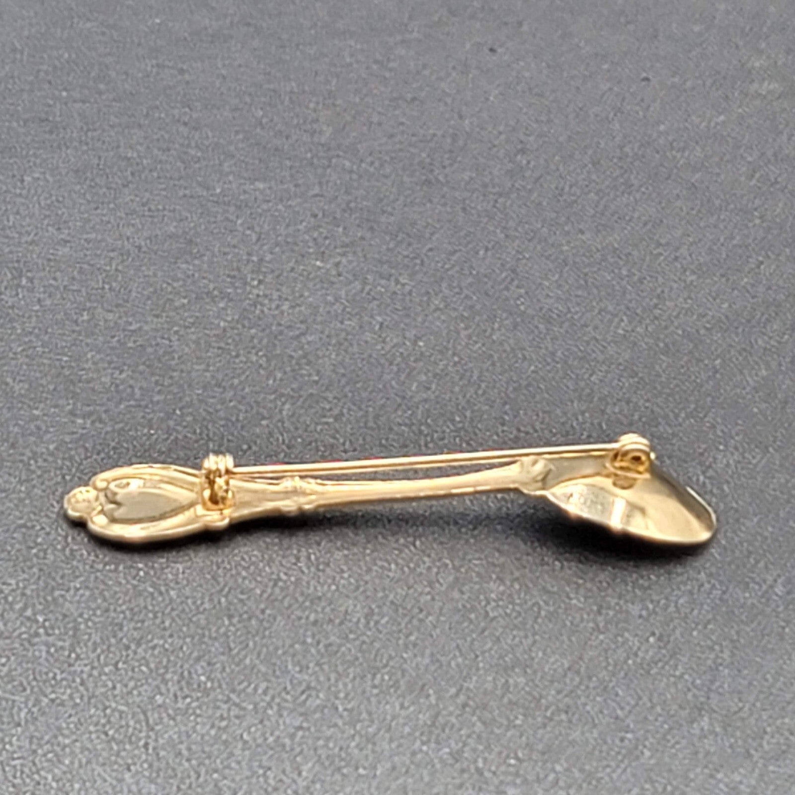 Vintage Spoon Brooch Gold tone Heart Estate Costume Jewelry 2 1/2"