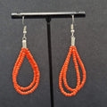 Pierced Earrings Red Seed Bead Double Teardrop Loops Dangle 2"