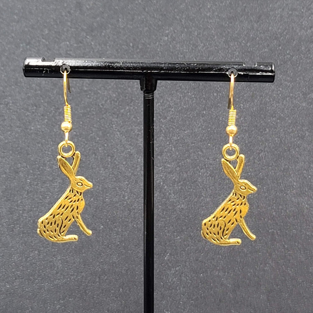Jack Rabbit Pierced Earrings Dangle Gold tone 1"