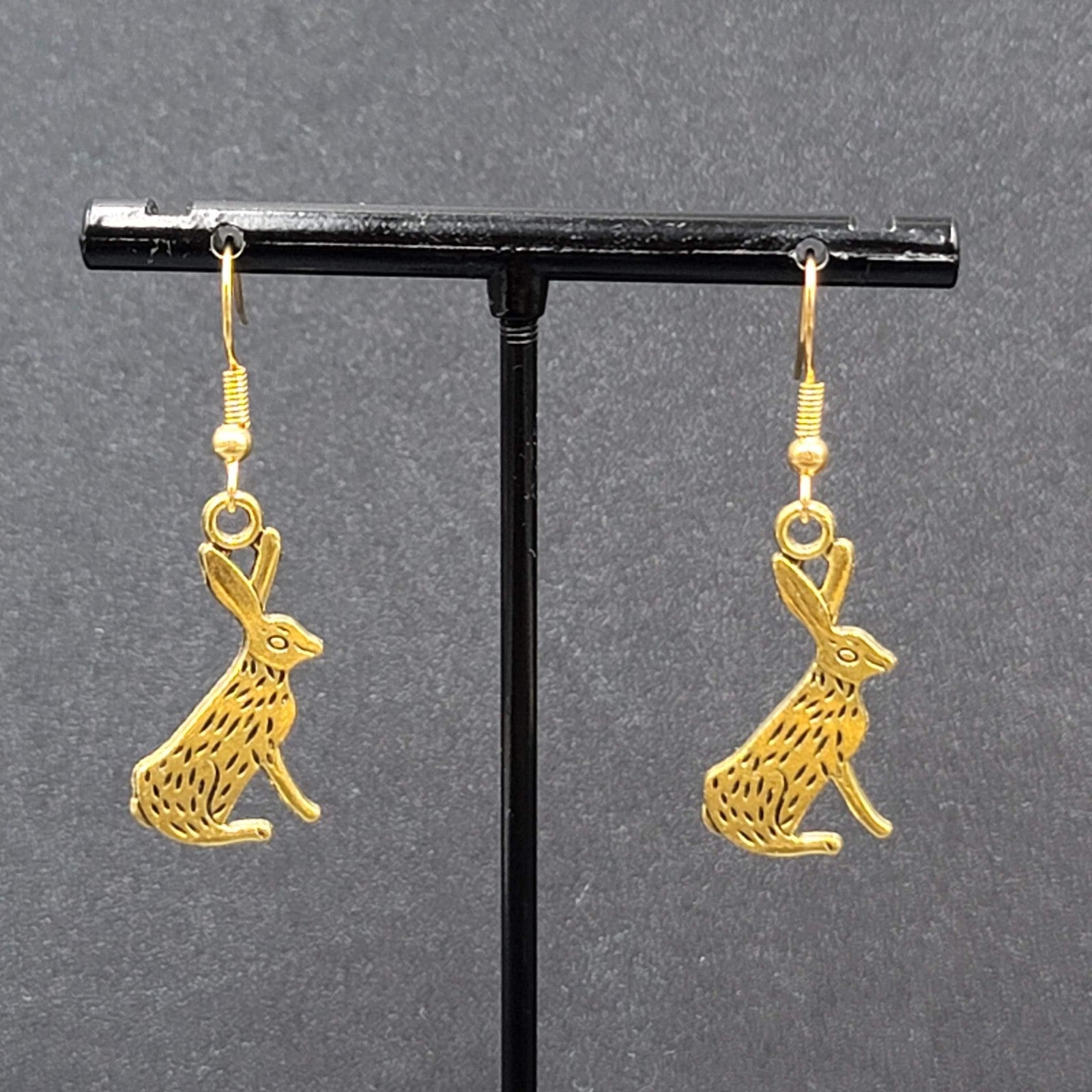 Jack Rabbit Pierced Earrings Dangle Gold tone 1"