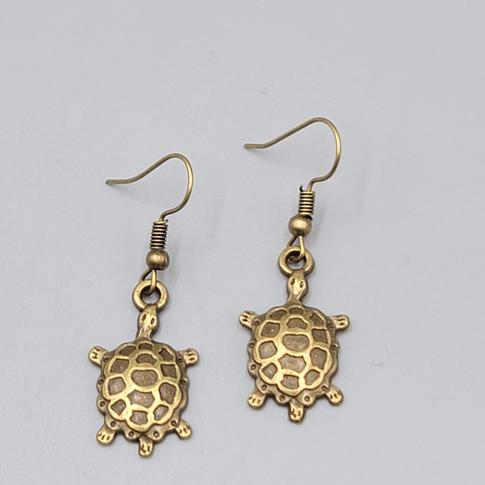 New Turtle Pierced Earrings Bronze tone Embossed Dangle 1"