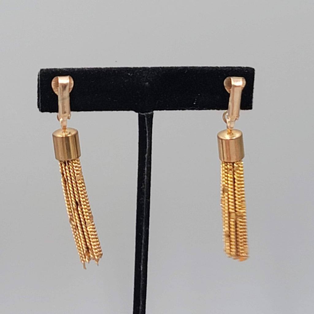 Vintage Dangle Multi Chain Clip on Earrings Gold tone 1.75"