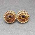 Pierced Earrings Brown Faceted Crystal Button Style Statement Stud 1"