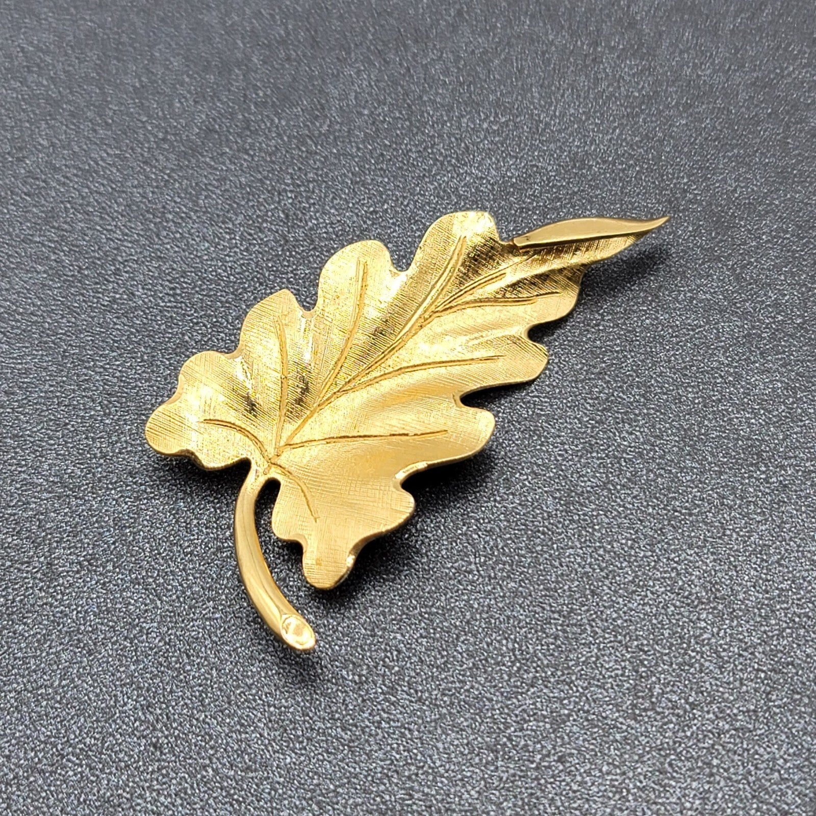 Vintage Monet Brooch Gold Plated Leaf Pin Estate 2 3/8" long Signed