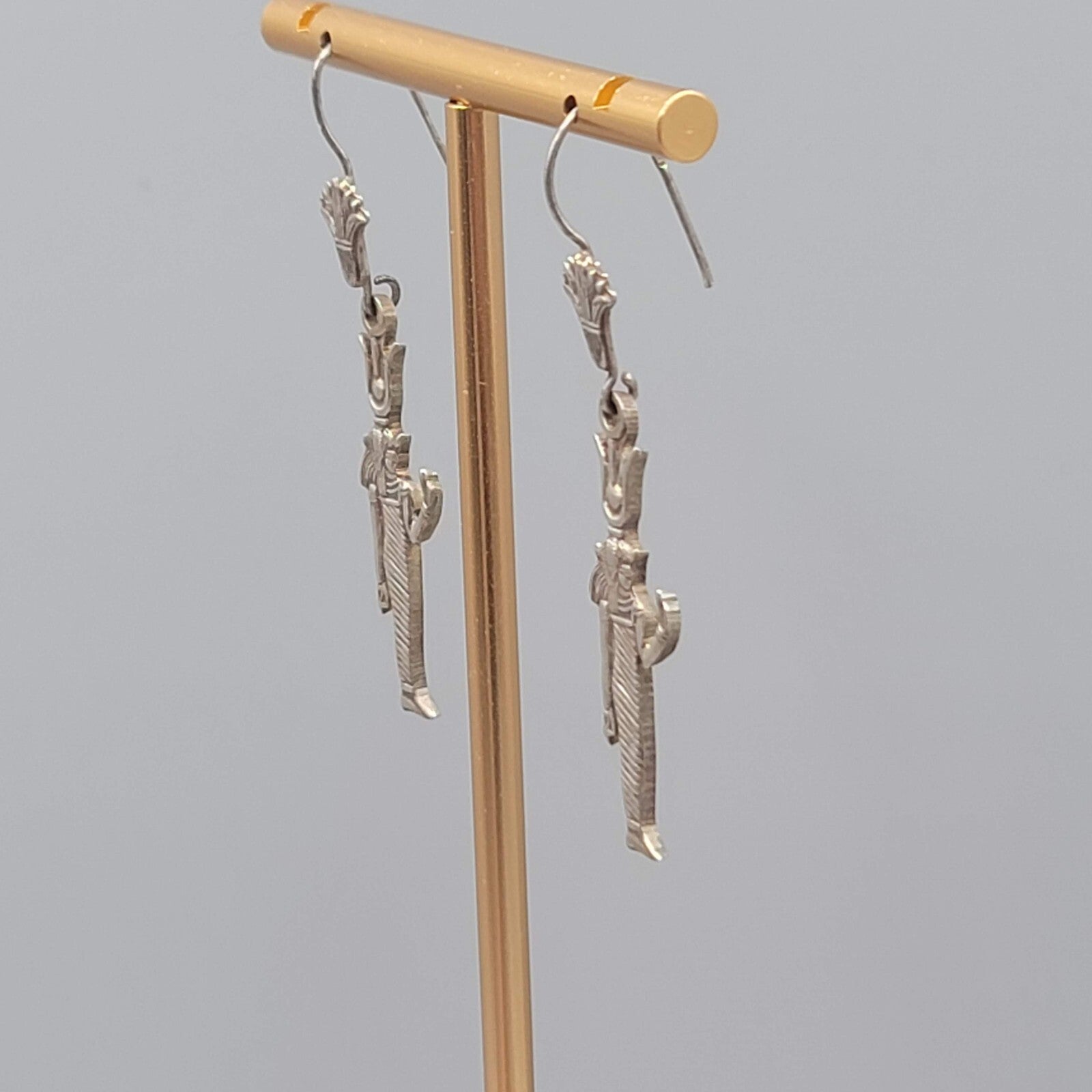 Sterling Silver Egyptian God Hator Pierced Earrings Dangle 1.75"