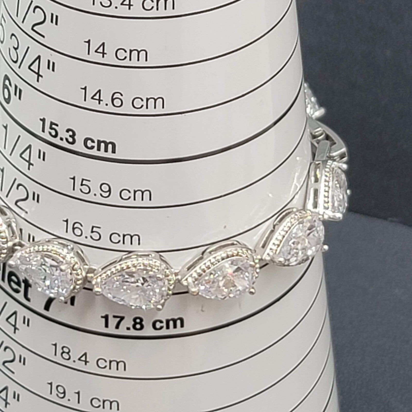 Silver Plated Pear Cut Cubic Zircon Bridal Tennis Bracelet Wedding Jewelry 6.75"