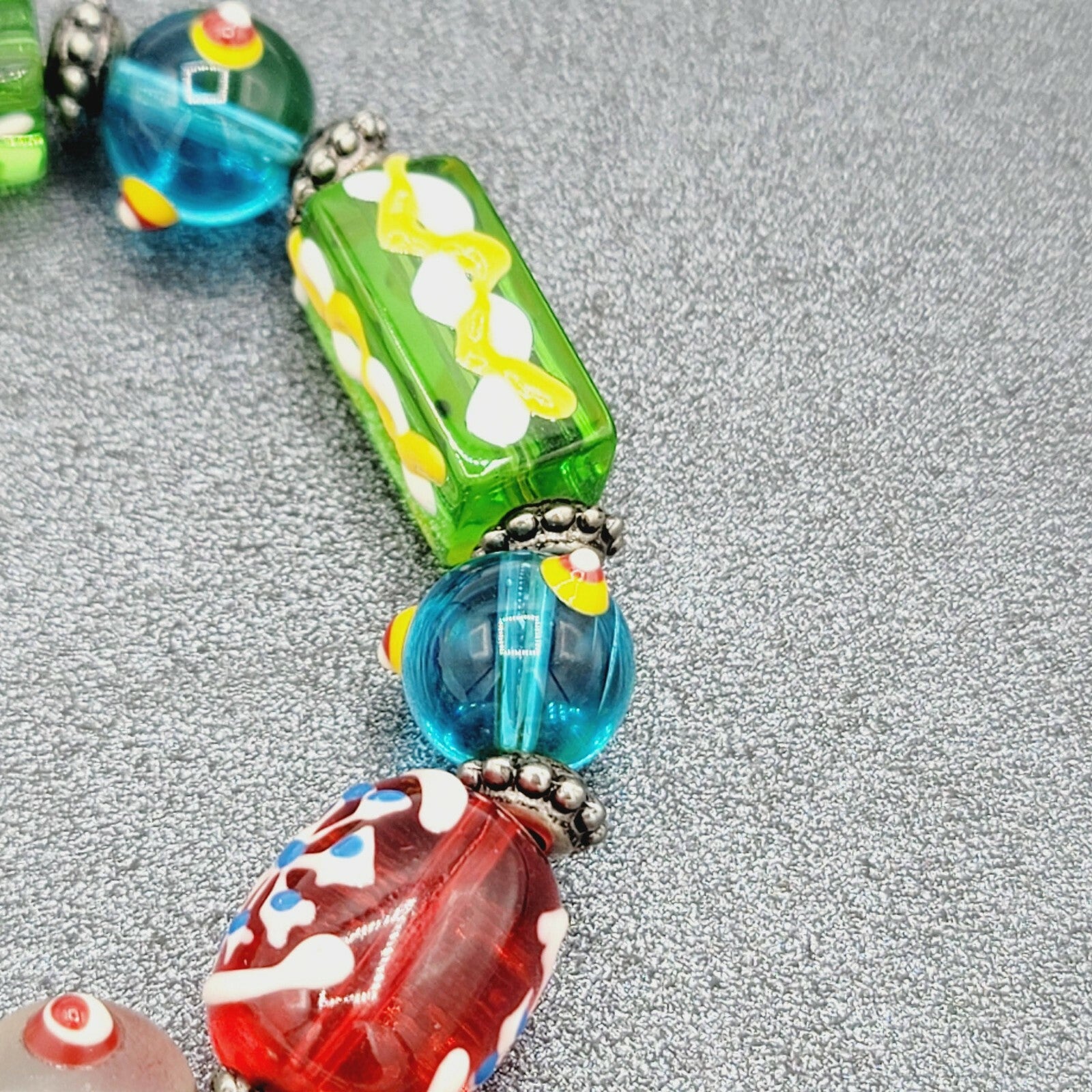 Christmas Art Glass Bead Stretch Bracelet Hand Painted Snowman Snowflake