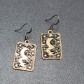 Tarot Card Pierced Earrings The MOON Gold tone Black 1"