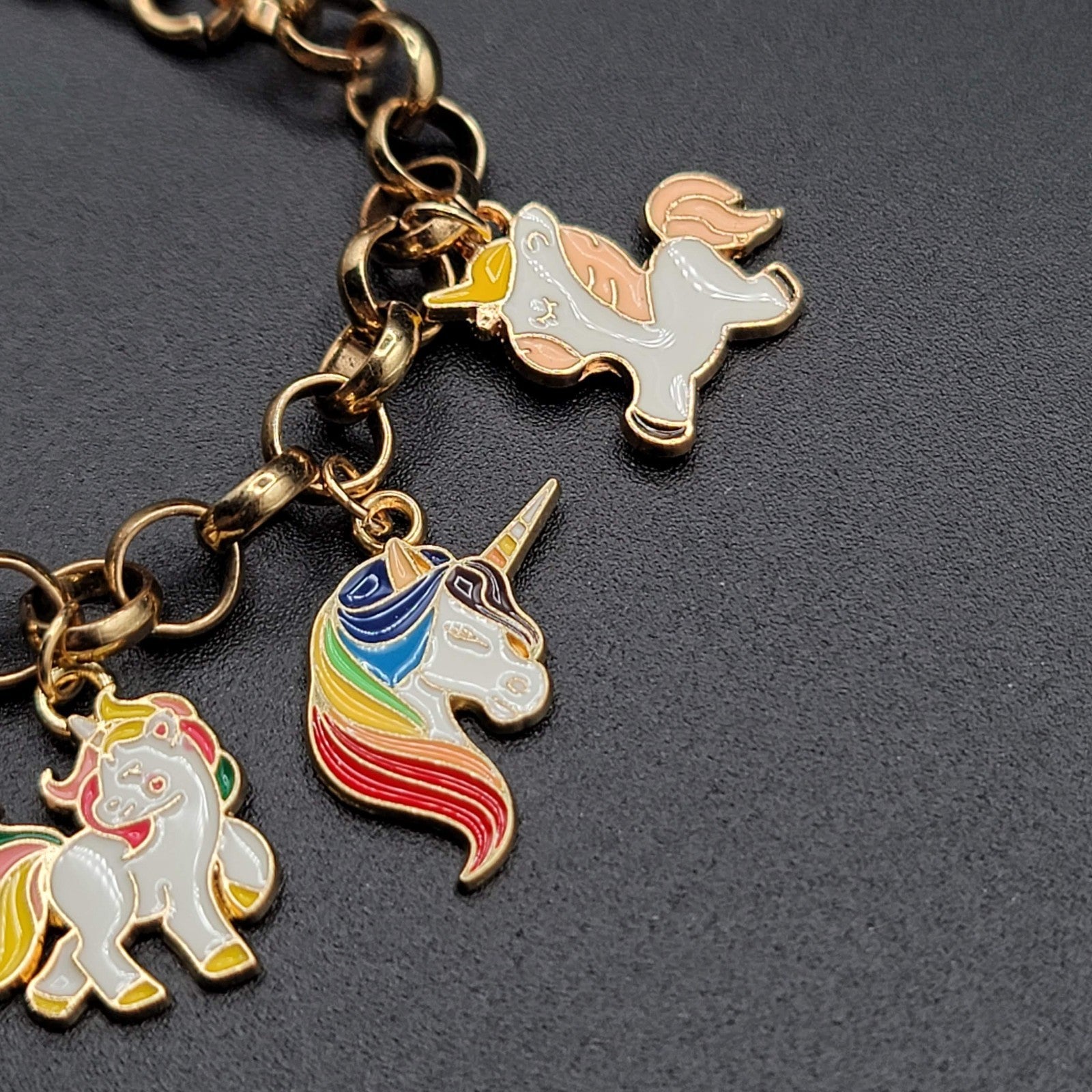 Enamel Unicorn Charm Bracelet Gold tone Adjustable