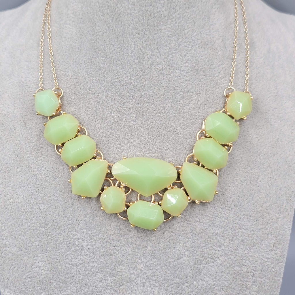 Opaque Seafoam Green Acrylic Statement Necklace Gold tone 18"-20"