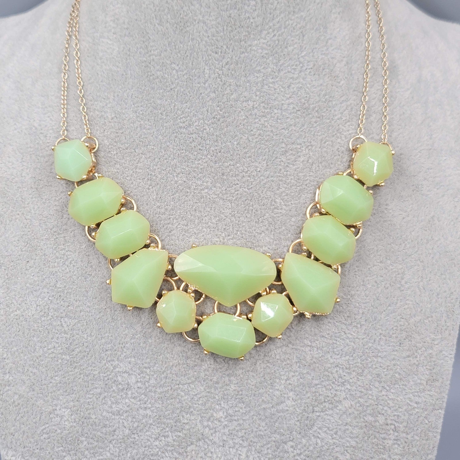Opaque Seafoam Green Acrylic Statement Necklace Gold tone 18"-20"