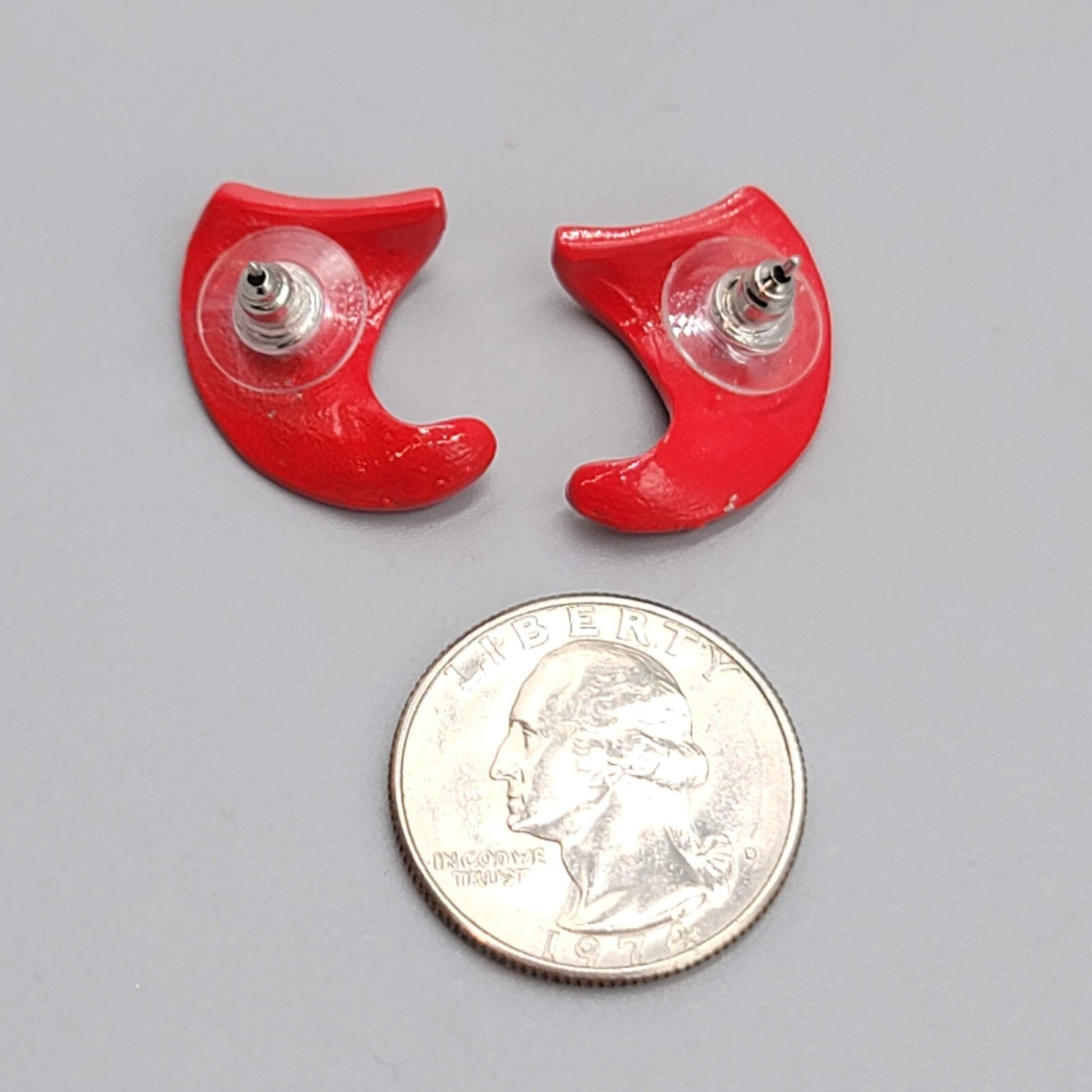 Vintage Bright Red Enamel Drop Pierced Earrings 3/4"