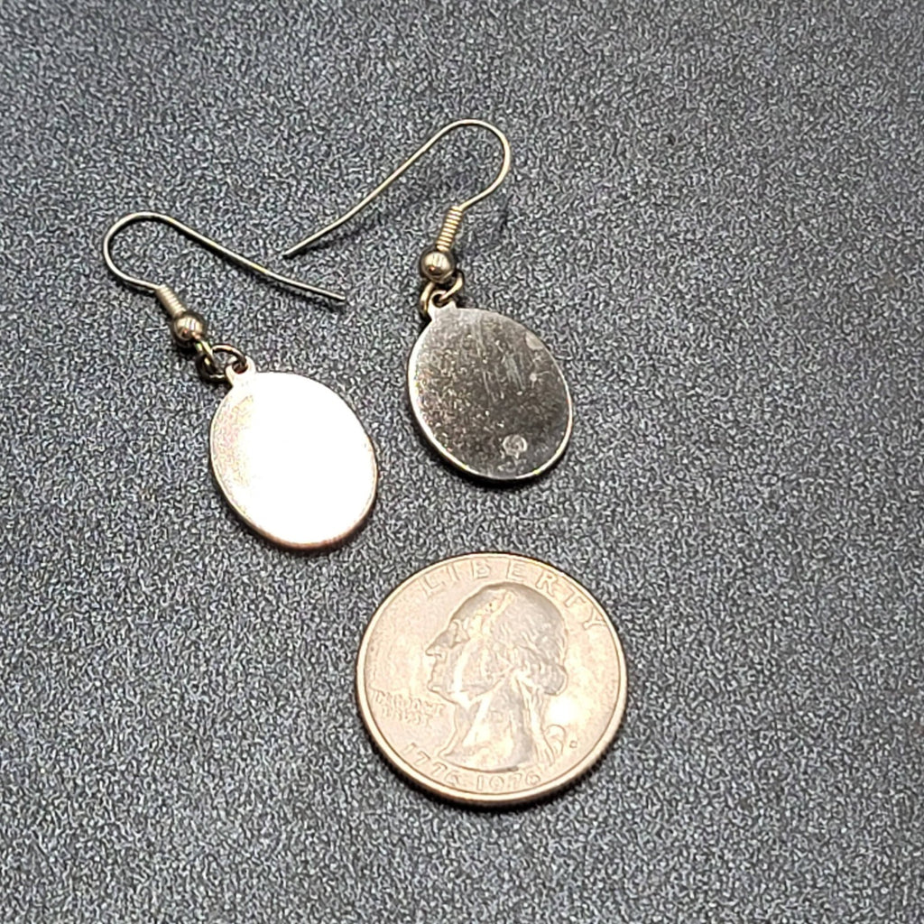 Vintage Pierced Earrings Silver tone Oval Faux Abalone Dangle 3/4"
