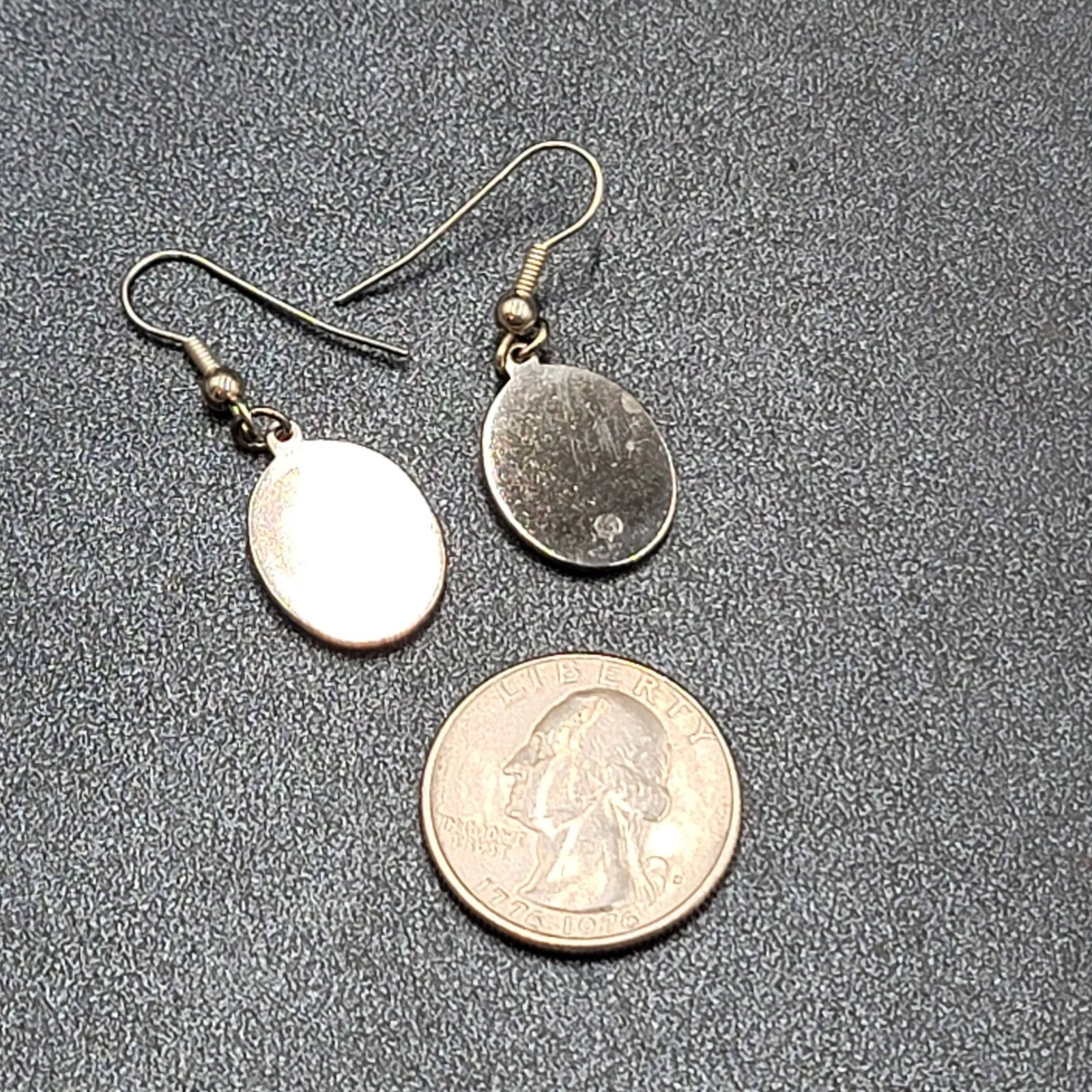 Vintage Pierced Earrings Silver tone Oval Faux Abalone Dangle 3/4"