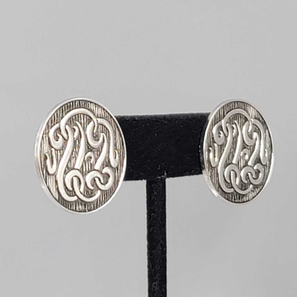 Vintage Marino Clip on Earrings Silver tone Round Screw Back 1"