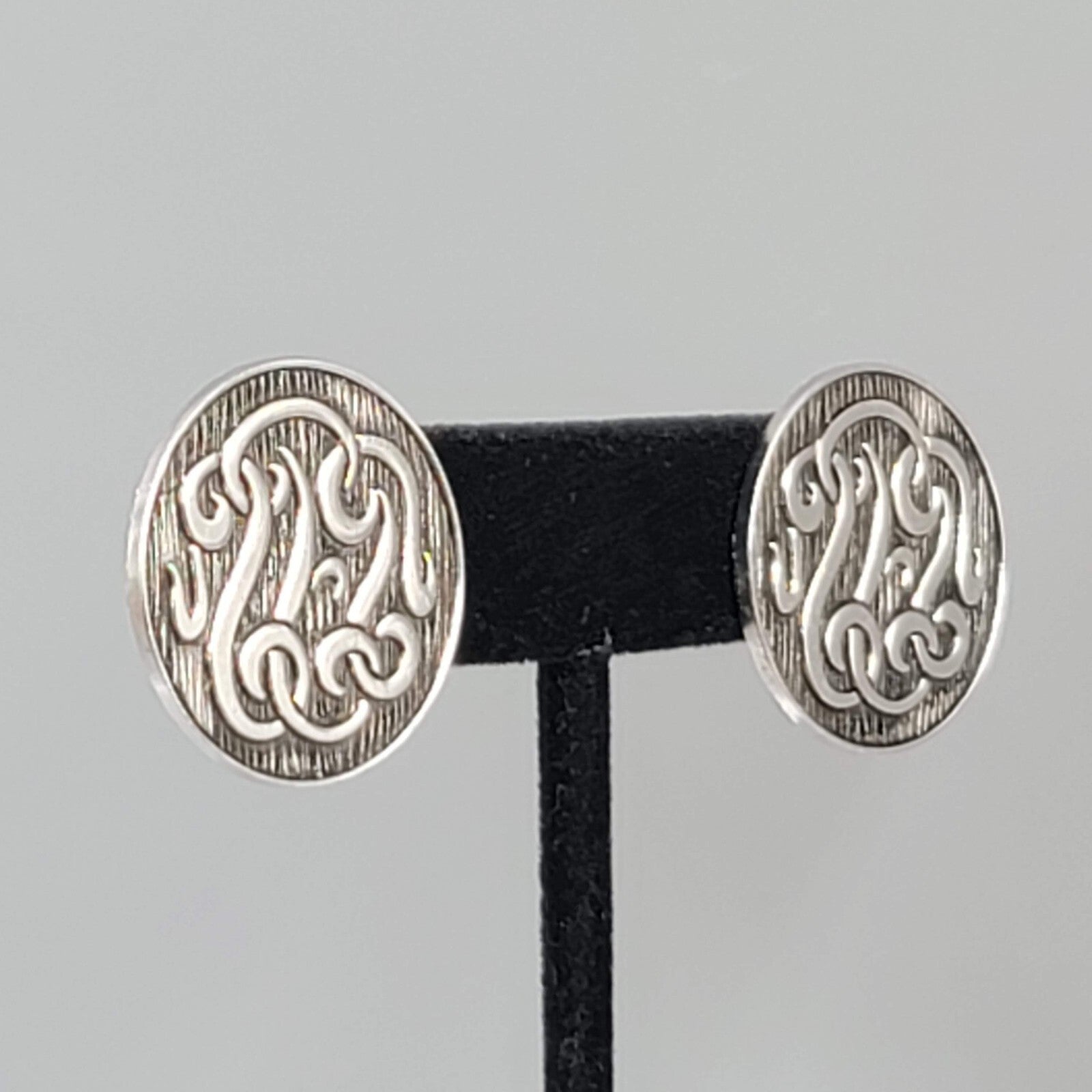 Vintage Marino Clip on Earrings Silver tone Round Screw Back 1"