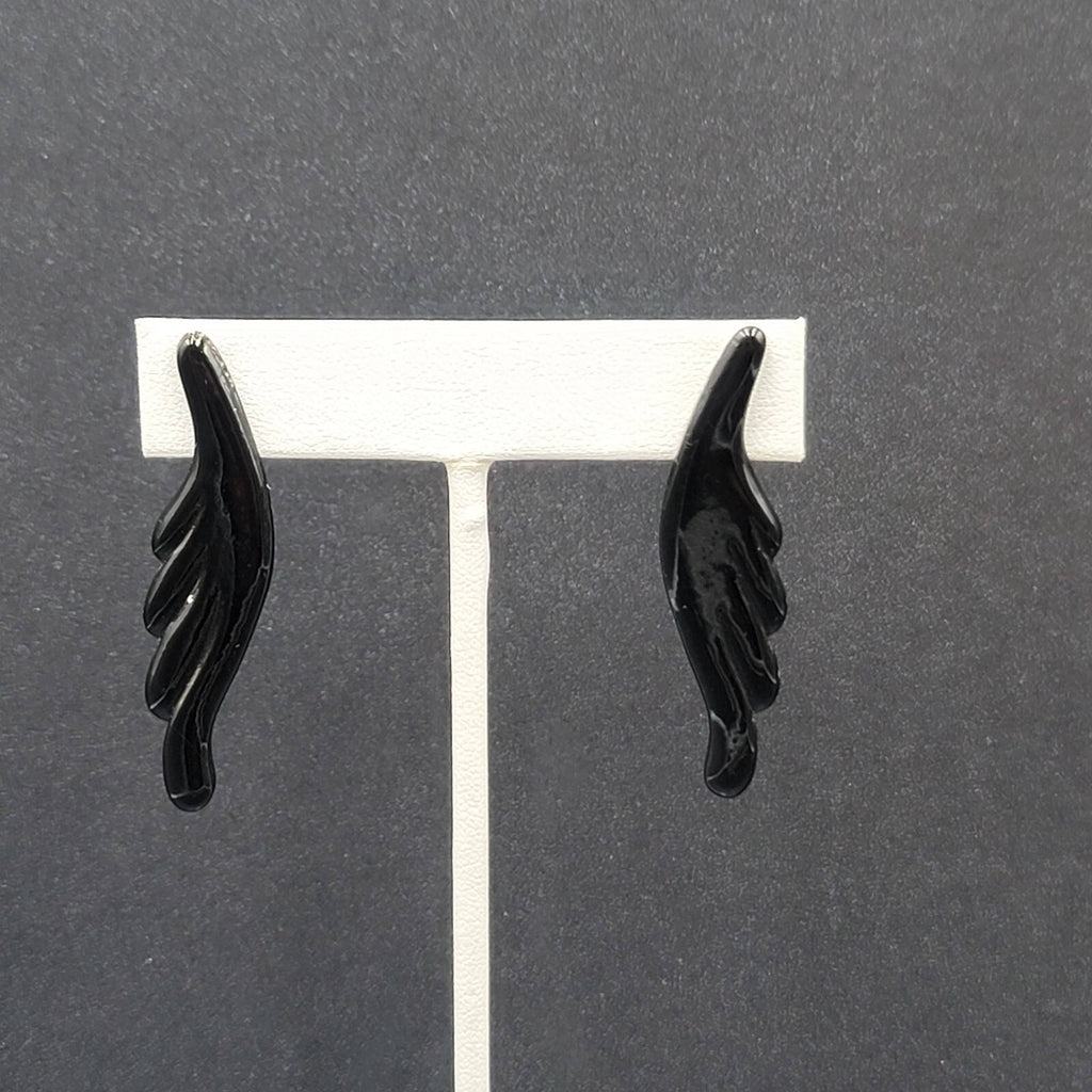 Vintage Pierced Earrings Black Enamel over Metal Statement Drop 2"