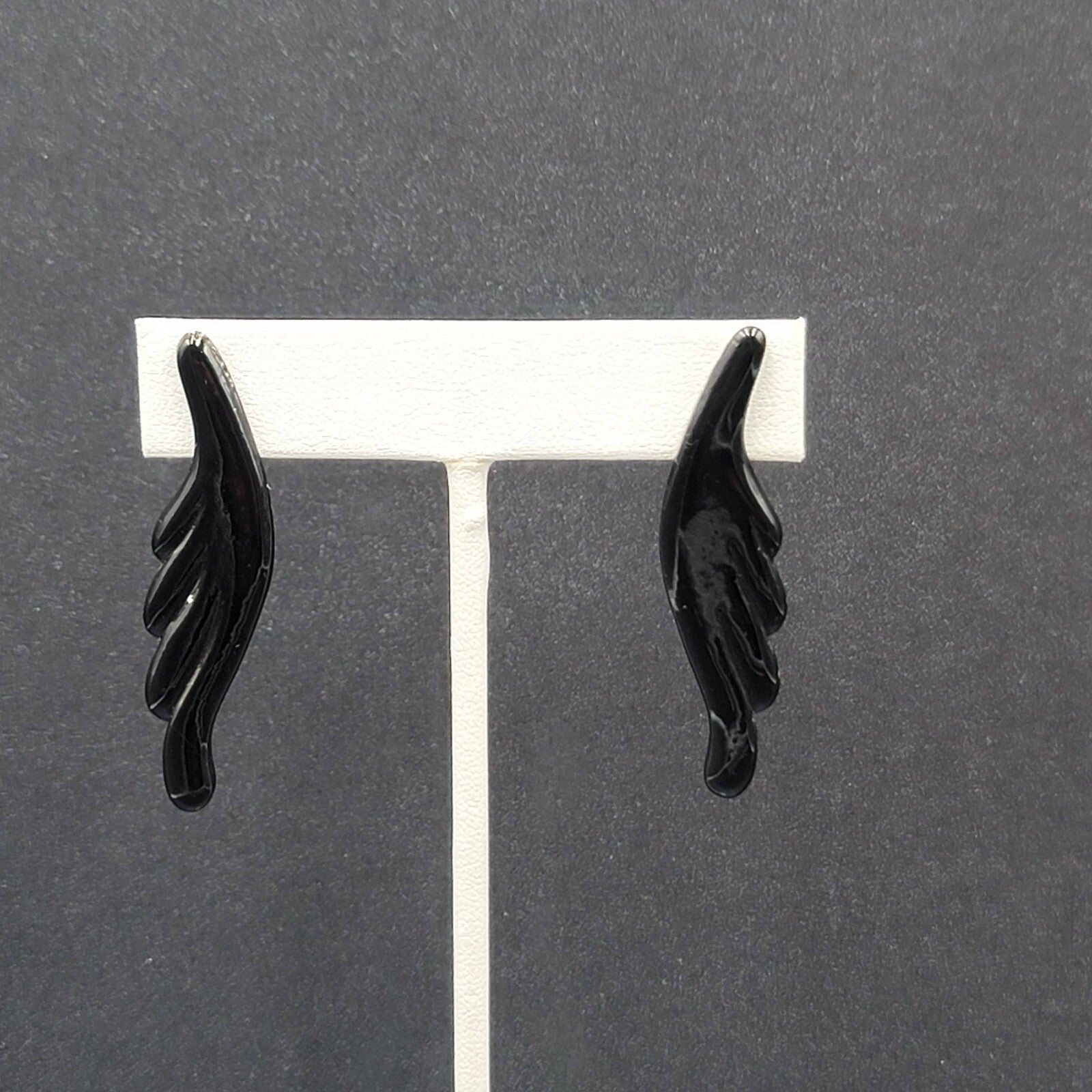 Vintage Pierced Earrings Black Enamel over Metal Statement Drop 2"