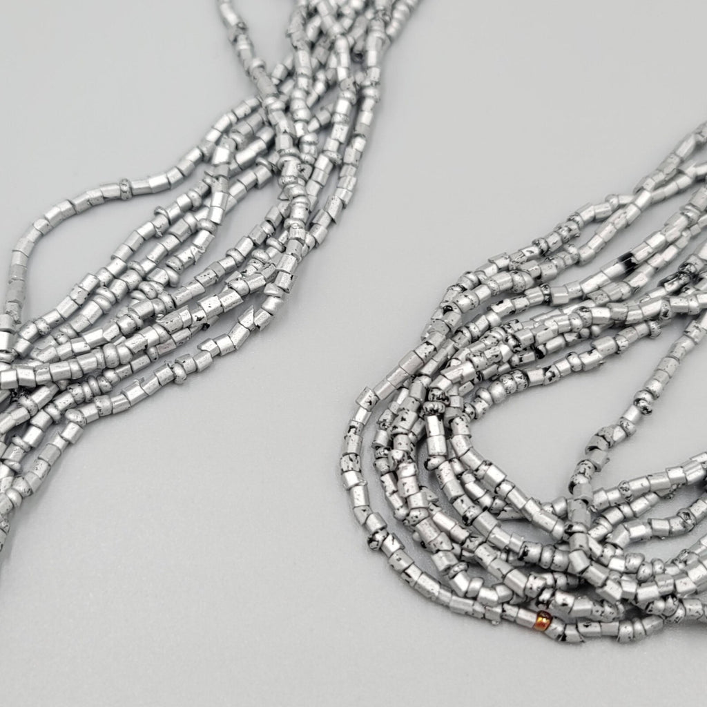 Multi Strand Bead Necklace Gray Silver Black Seed Bead 8 Strand LONG 36"