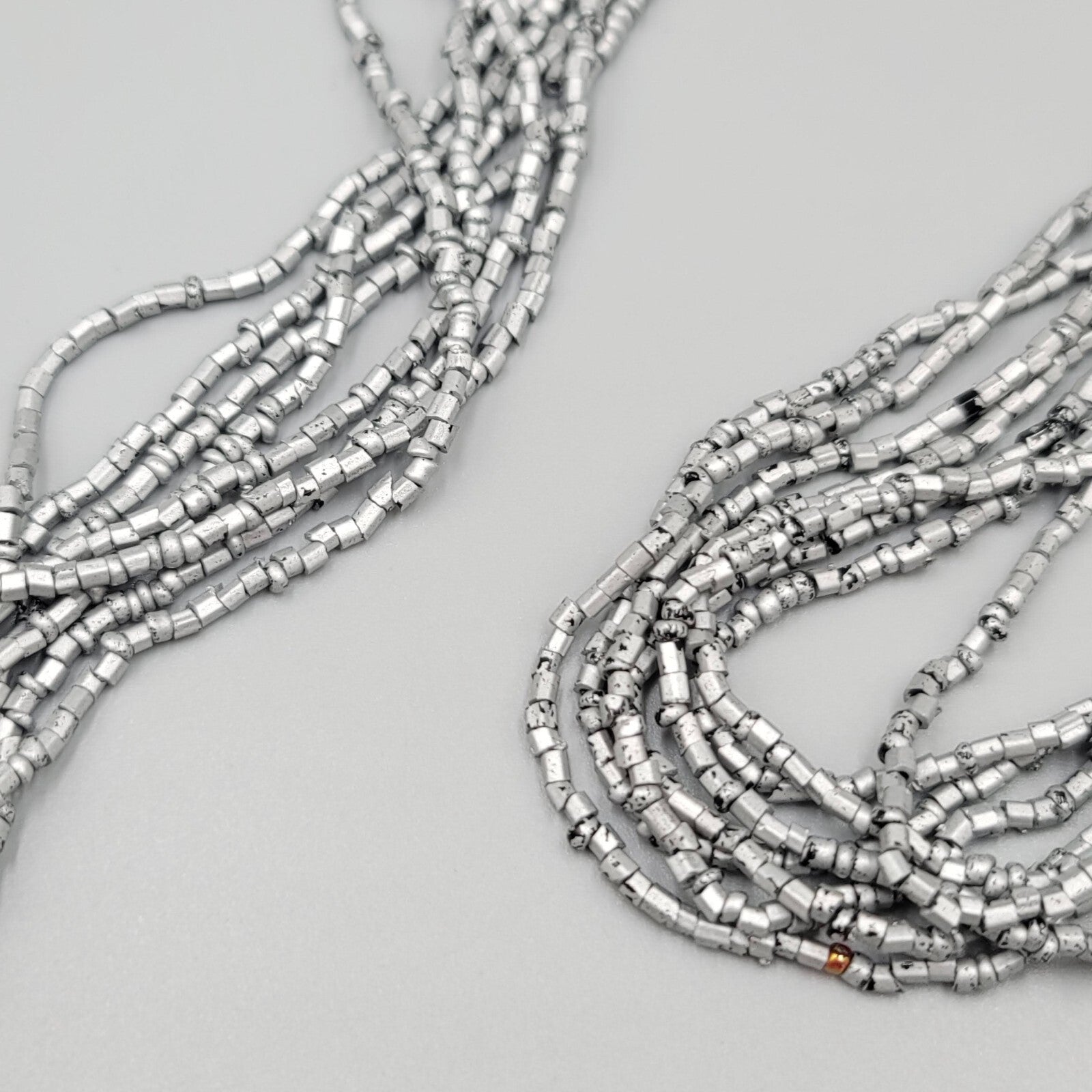 Multi Strand Bead Necklace Gray Silver Black Seed Bead 8 Strand LONG 36"