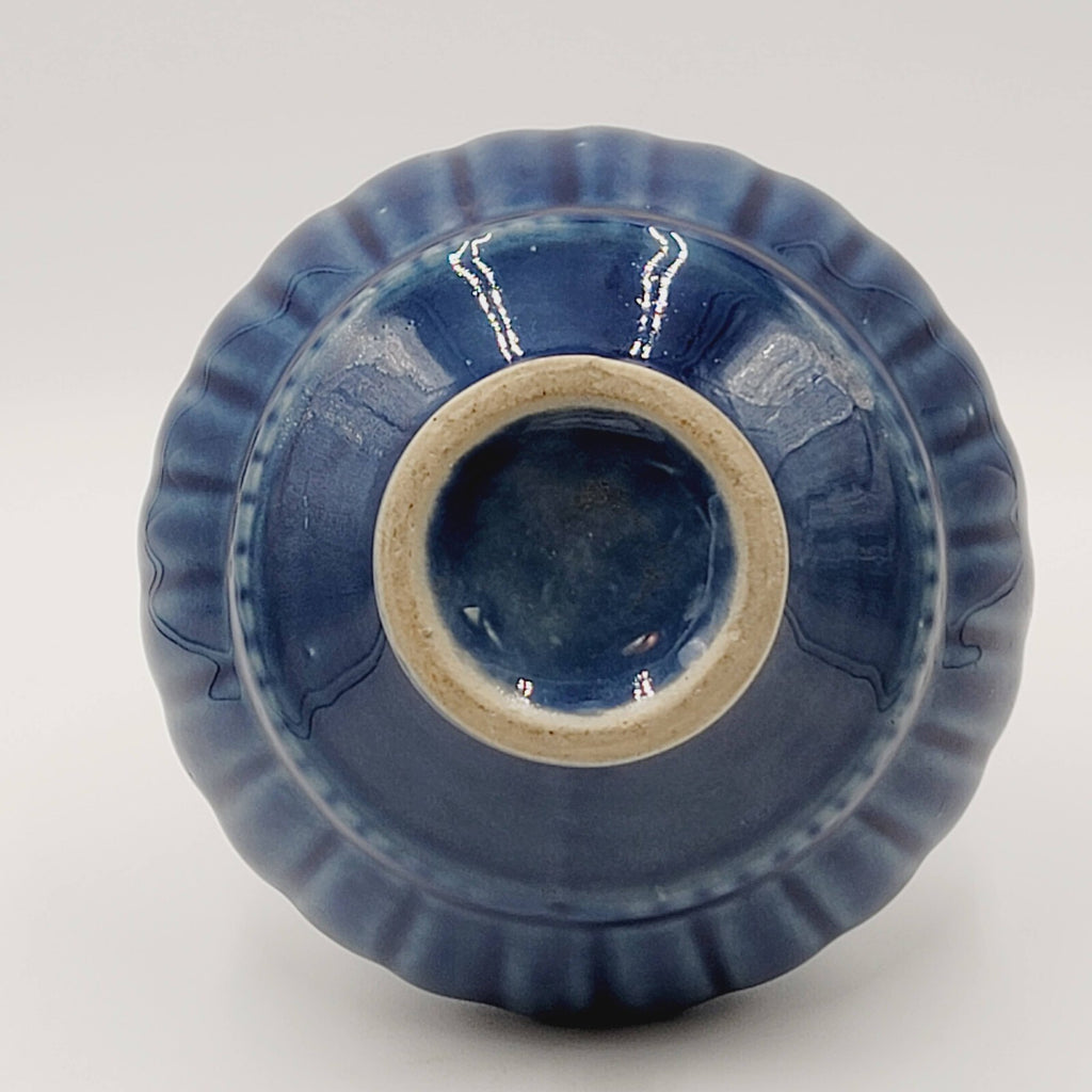 Art Pottery Vase Blue Glazed Geanie Bottle Decorative 8"