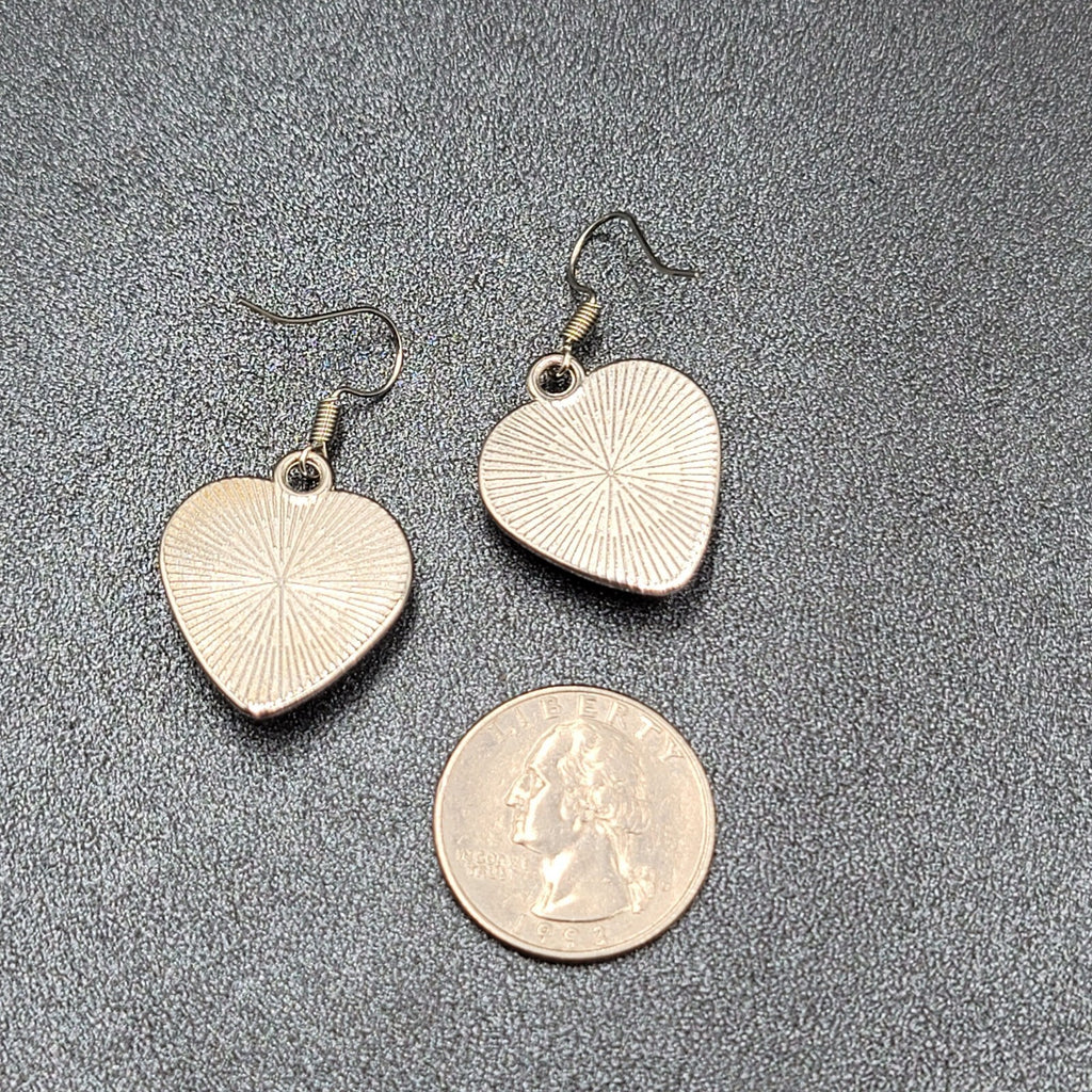 Butterfly Heart Pierced Earrings Silver tone Dangle Glass Cover 1"