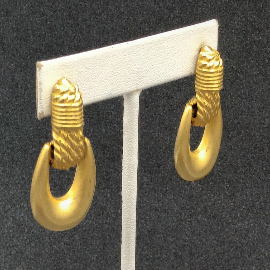 Express Pierced Earrings Brushed Gold Plated Door Knocker Dangle Statement 1.5"