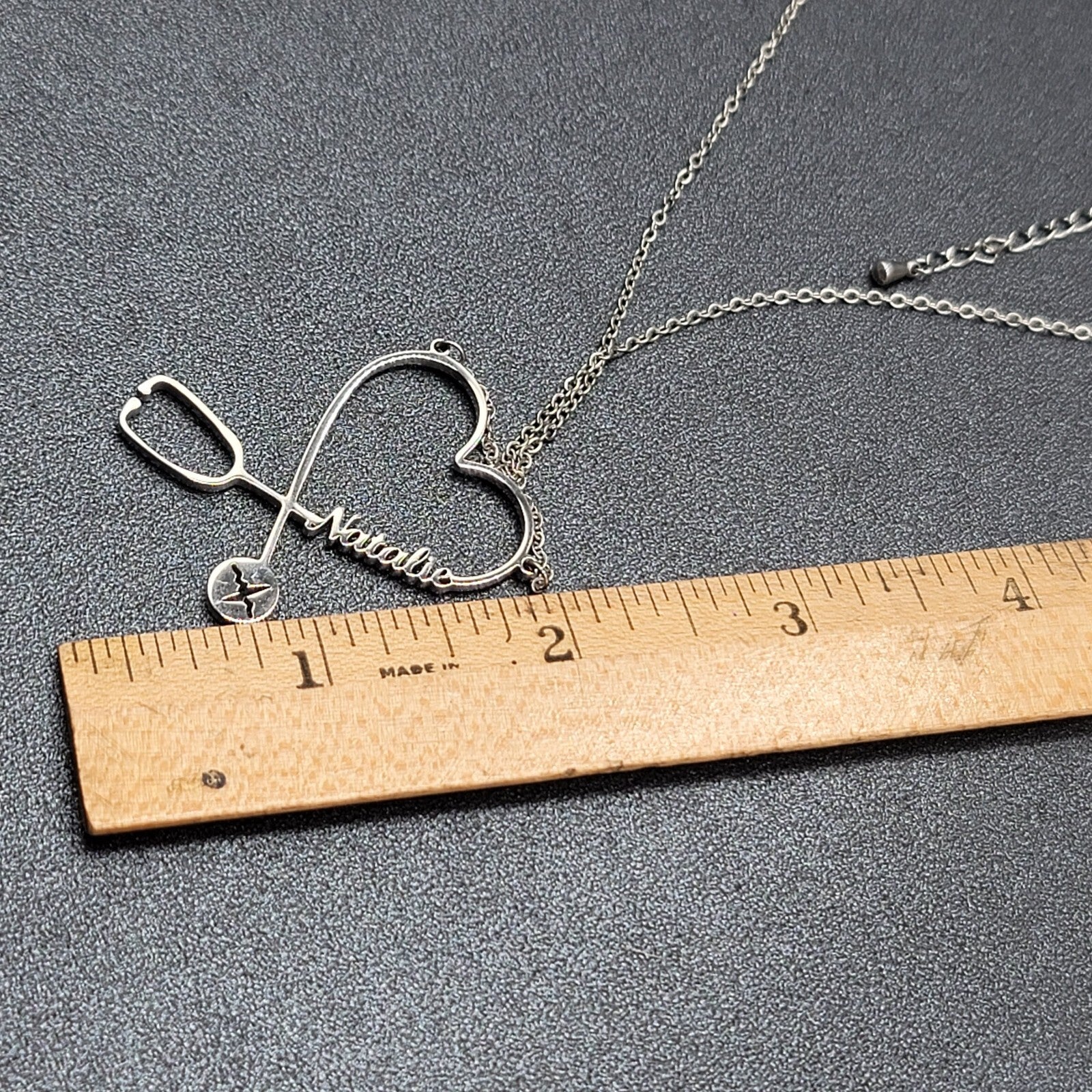 Natalie Nurse Heart Stethoscope Pendant Necklace Silver tone 16"-19"