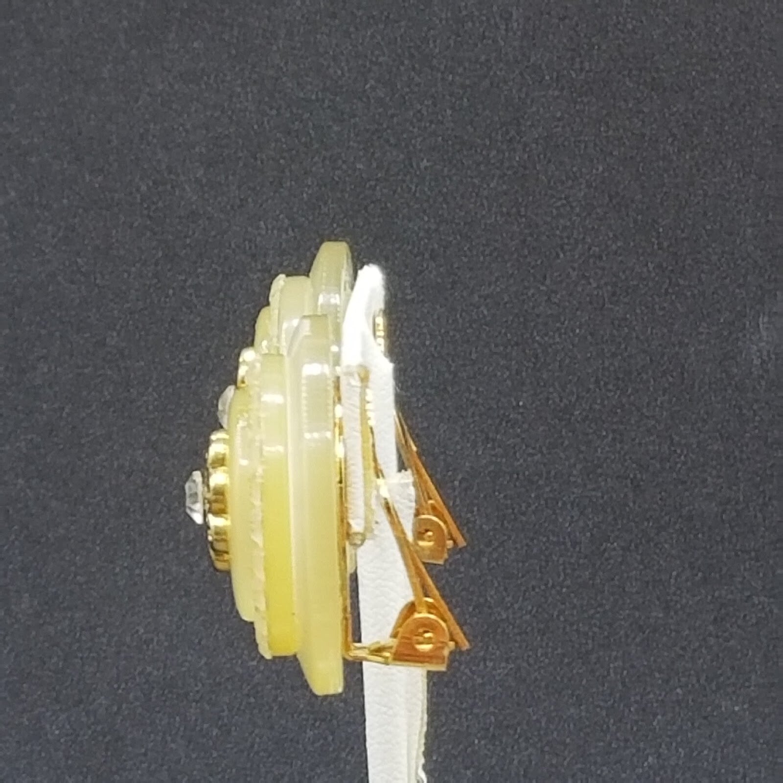 Clip on Earrings Gold tone Crystal Dome Acrylic Button Style Drop Stud 1 3/8" B