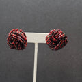 Vintage Pierced Earrings Red Black Seed Bead Cluster Knot 1"