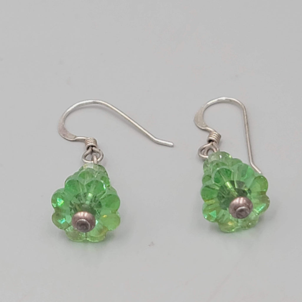 Bead Evergreen Tree Pierced Earrings Crystal Silver tone Dangle 3/4"