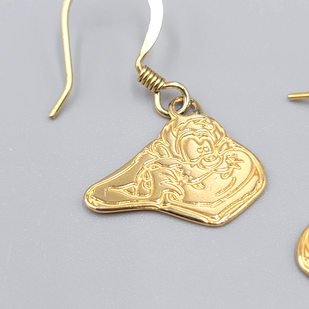 Vintage Tasmanian Devil Pierced Earrings Gold tone Dangle Six Flags Souvenir .5"