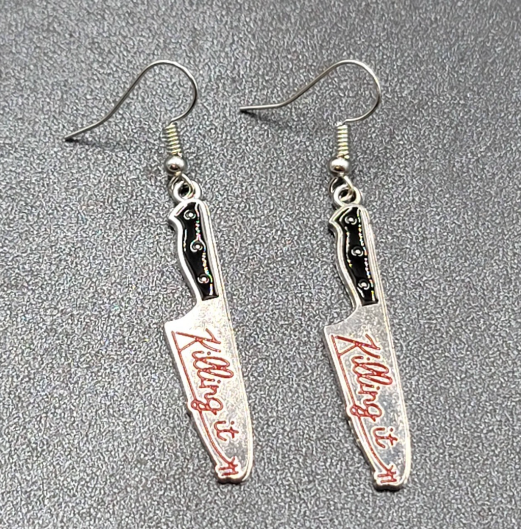 Killing It Pierced Earrings Bloody Dagger Halloween Spooky Dangle 1.75"