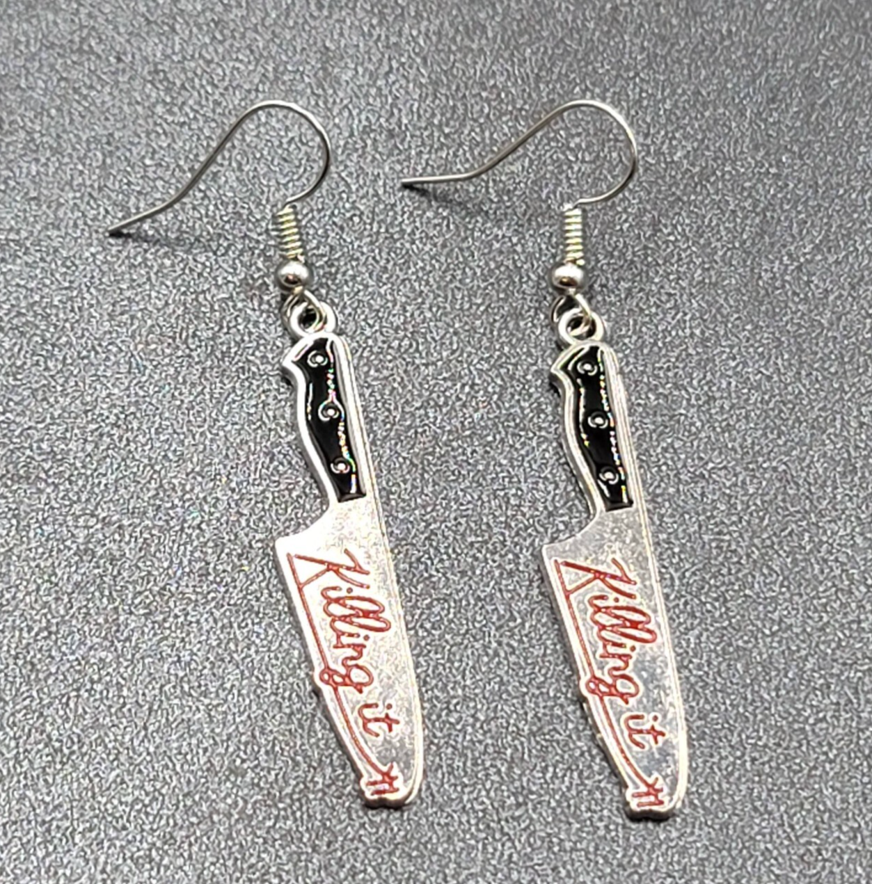 Killing It Pierced Earrings Bloody Dagger Halloween Spooky Dangle 1.75"