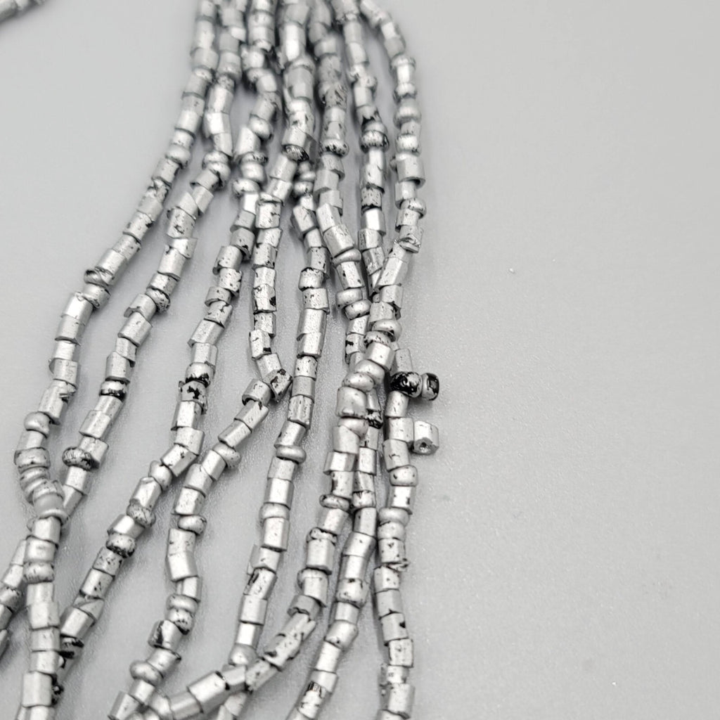 Multi Strand Bead Necklace Gray Silver Black Seed Bead 8 Strand LONG 36"