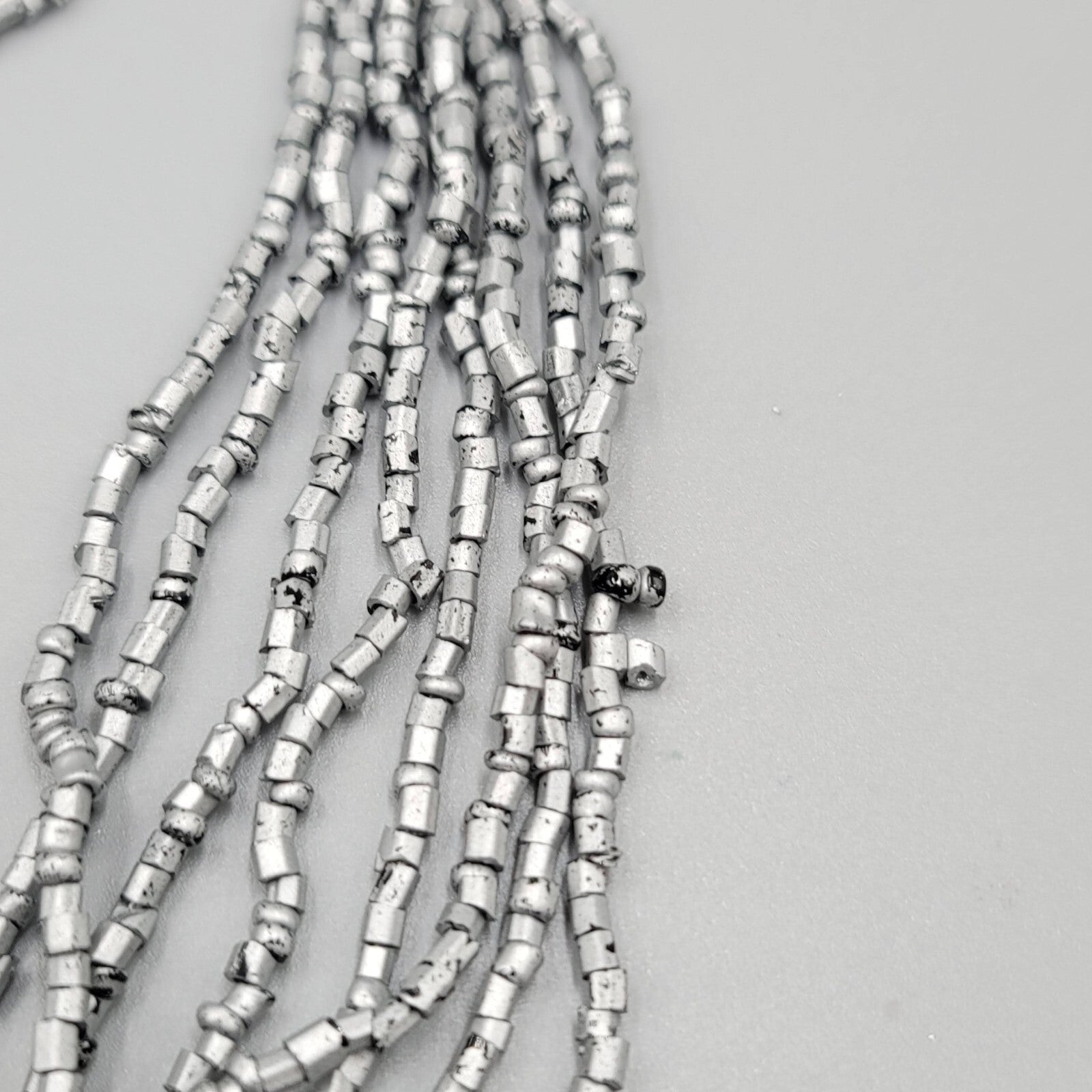Multi Strand Bead Necklace Gray Silver Black Seed Bead 8 Strand LONG 36"