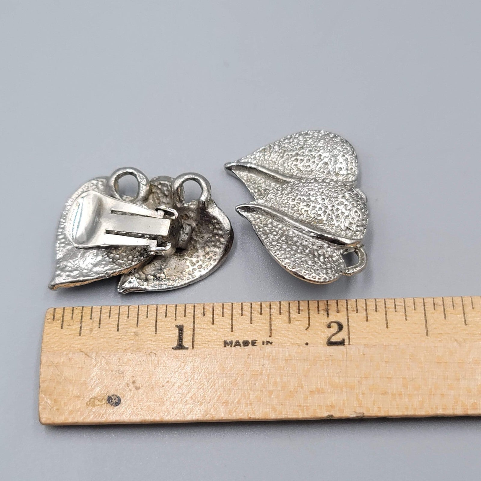 Vintage Clip on Earrings Silver tone Double Drop 1.25"