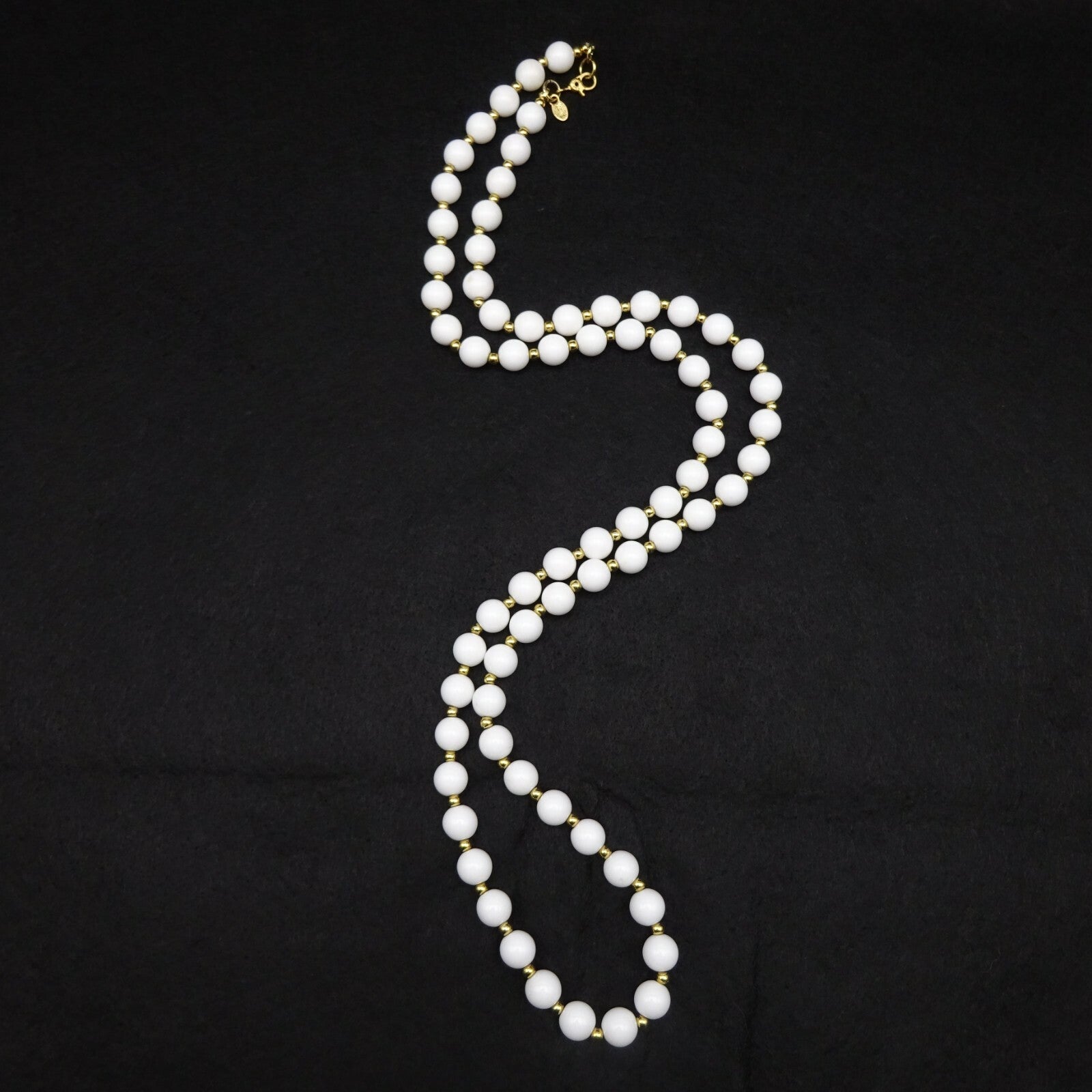 Vintage MONET White Gold tone Bead Necklace Estate Costume Jewelry 30"