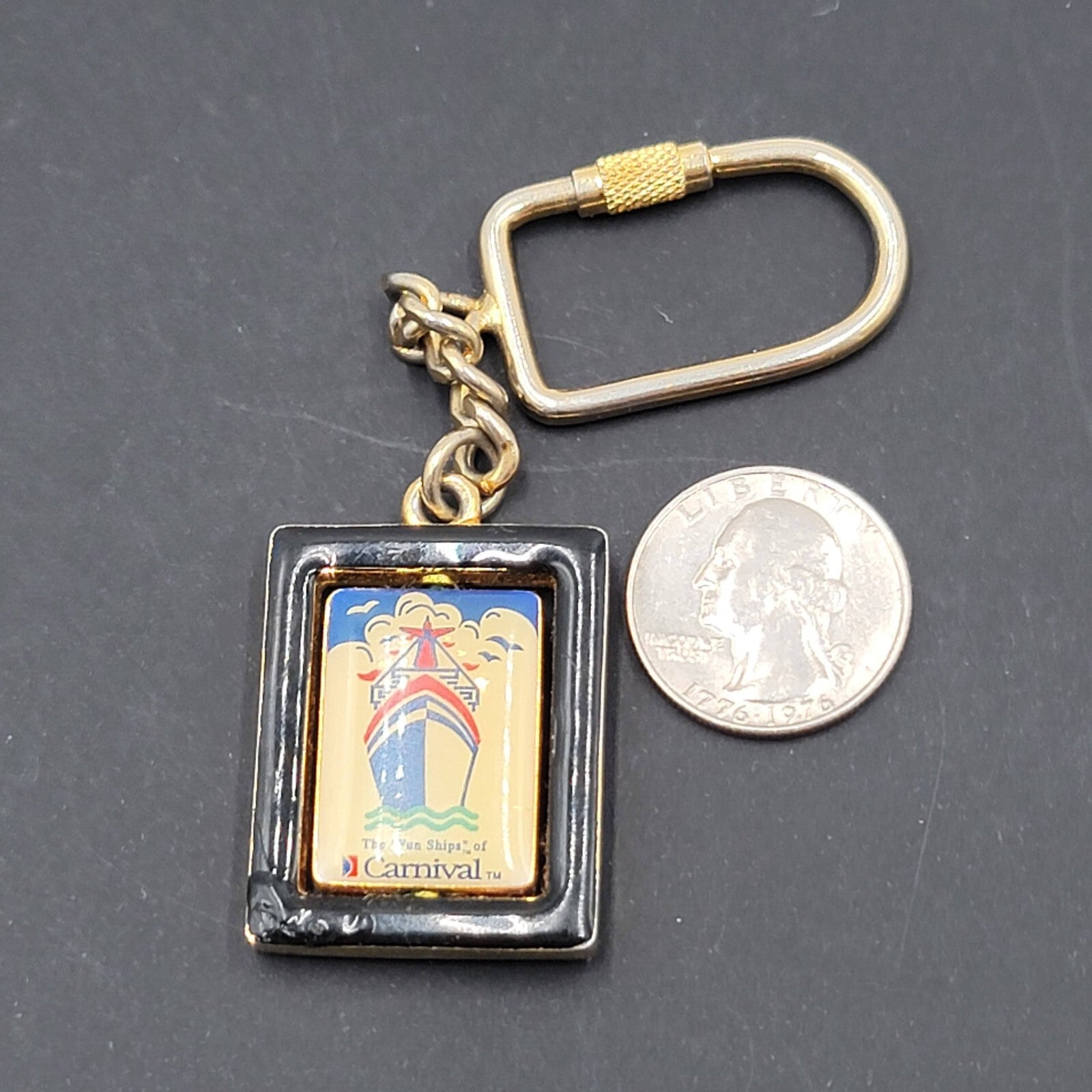 Vintage Keychain Carnival Cruises The Fun Ship Cruise Ship Metal Enamel Spinner