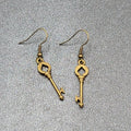 New Pierced Earrings Spade Skeleton Key Bronze tone Dangle 1 1/8"
