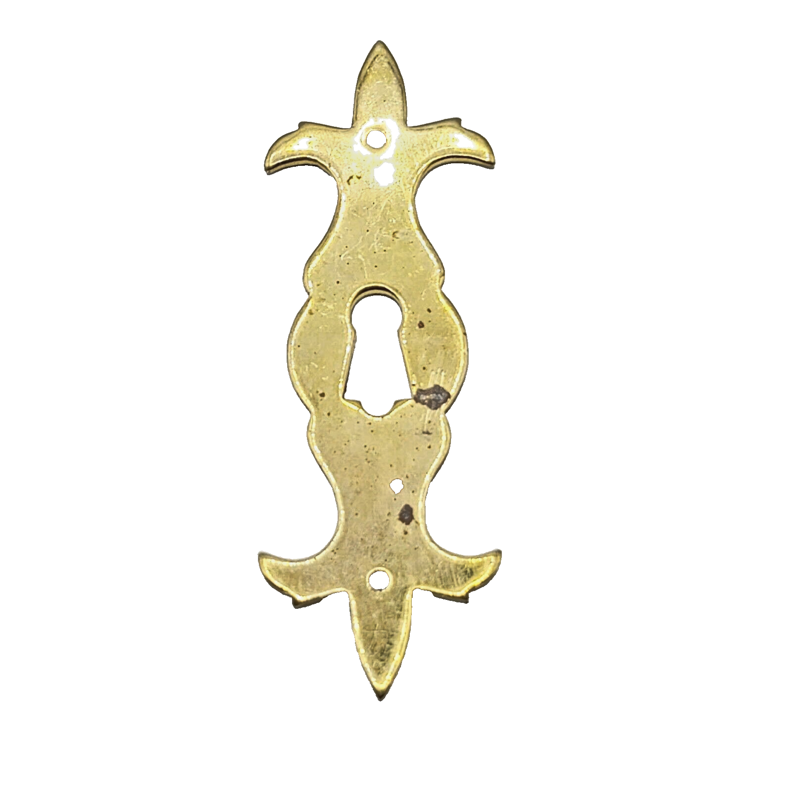 Vintage Brass Ornate Skeleton Key hole Escutcheon Salvage 3 1/2" x 1 3/16"