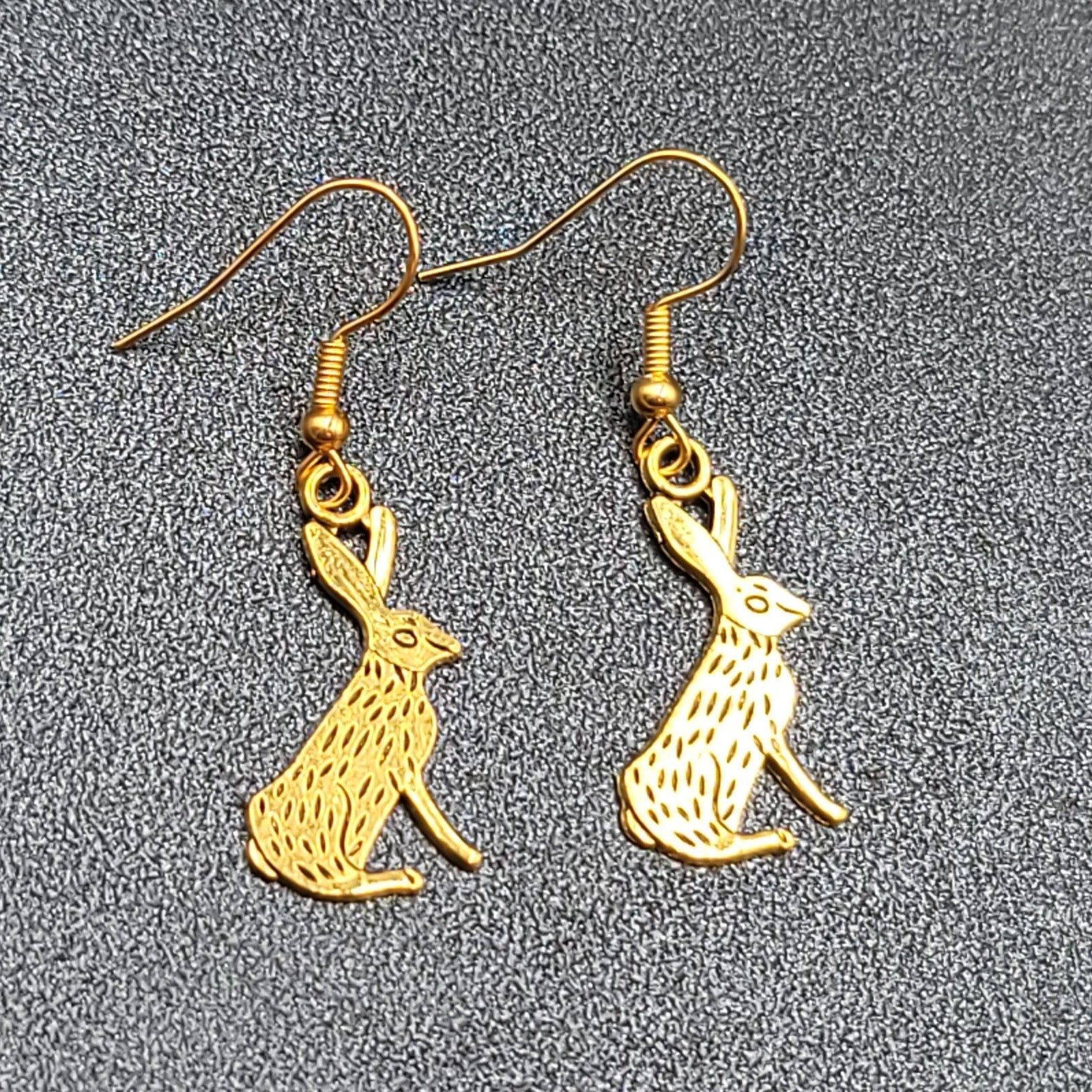 Jack Rabbit Pierced Earrings Dangle Gold tone 1"