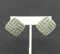 Vintage 1980's Pierced Earrings Gray Acrylic Square Geometric Drop Stud 1 1/4"