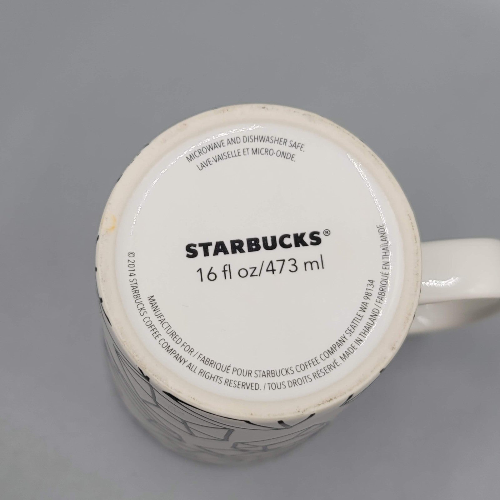 2014 Starbucks Coffee Tea Ceramic Mug Green Dot Black Geometric Cubes 16 oz
