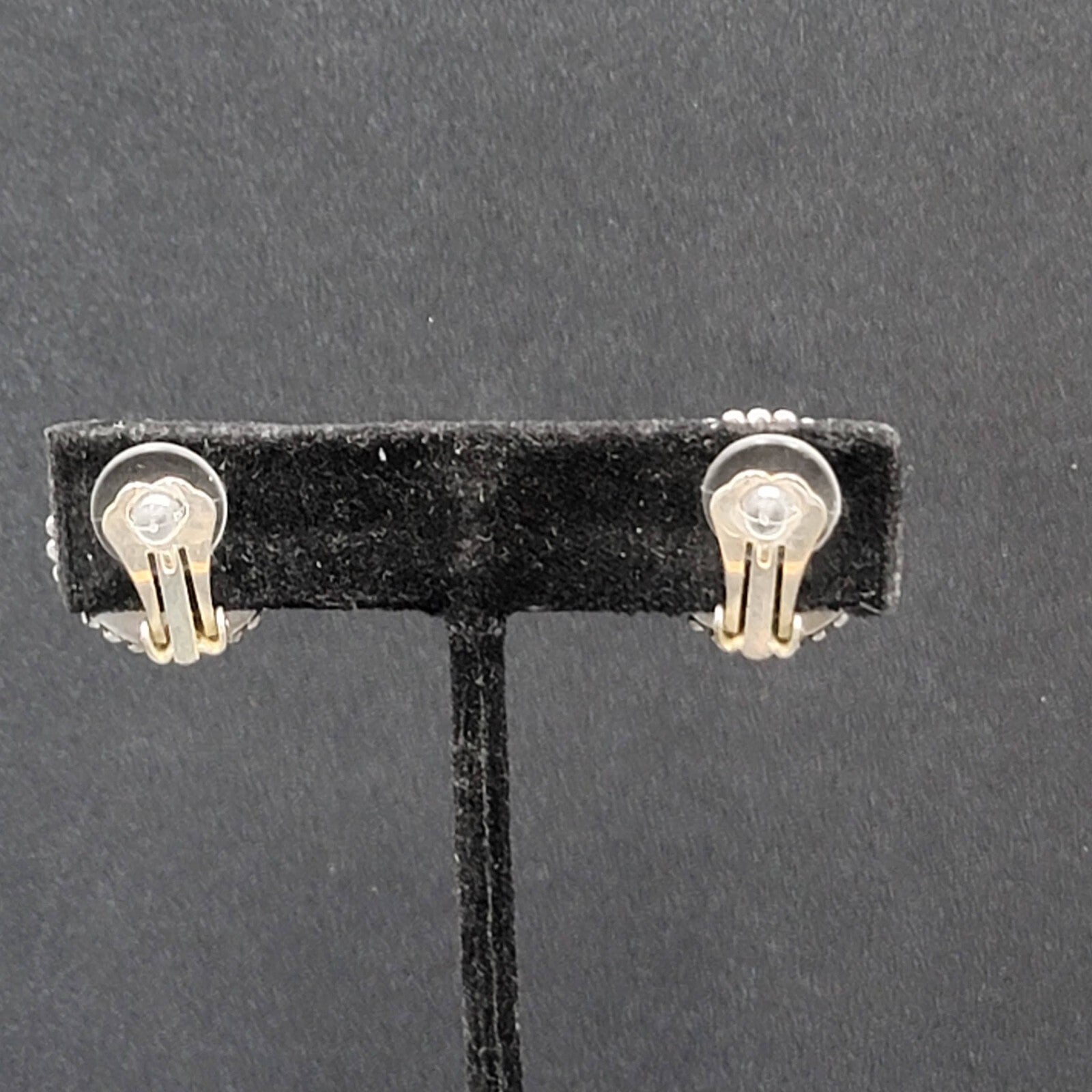 Vintage Clip on Earrings Silver Plated Black Stone Cabochon Studs 3/4"