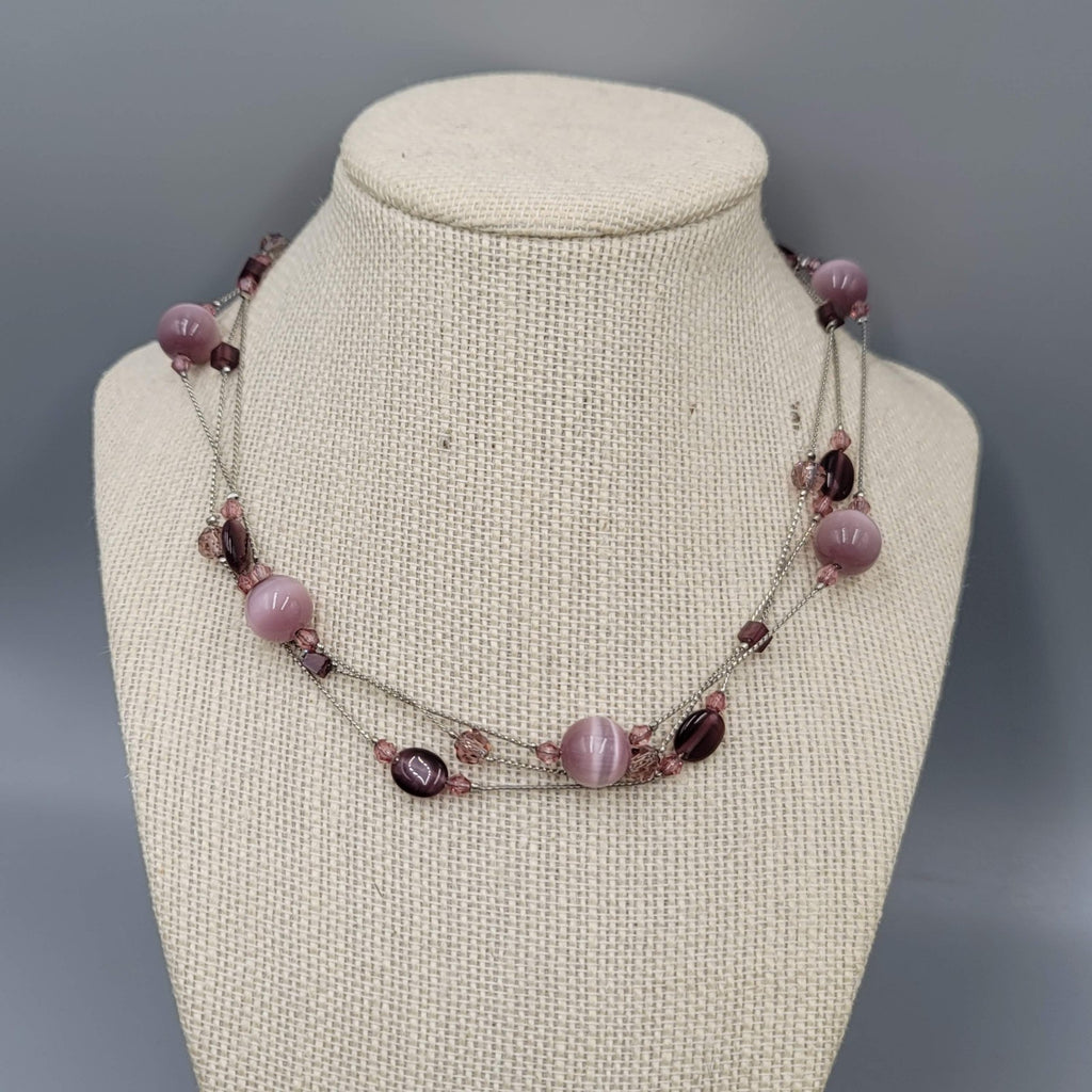 lia sophia Necklace Purple Glass Cats Eye Station Bead 16"-18"