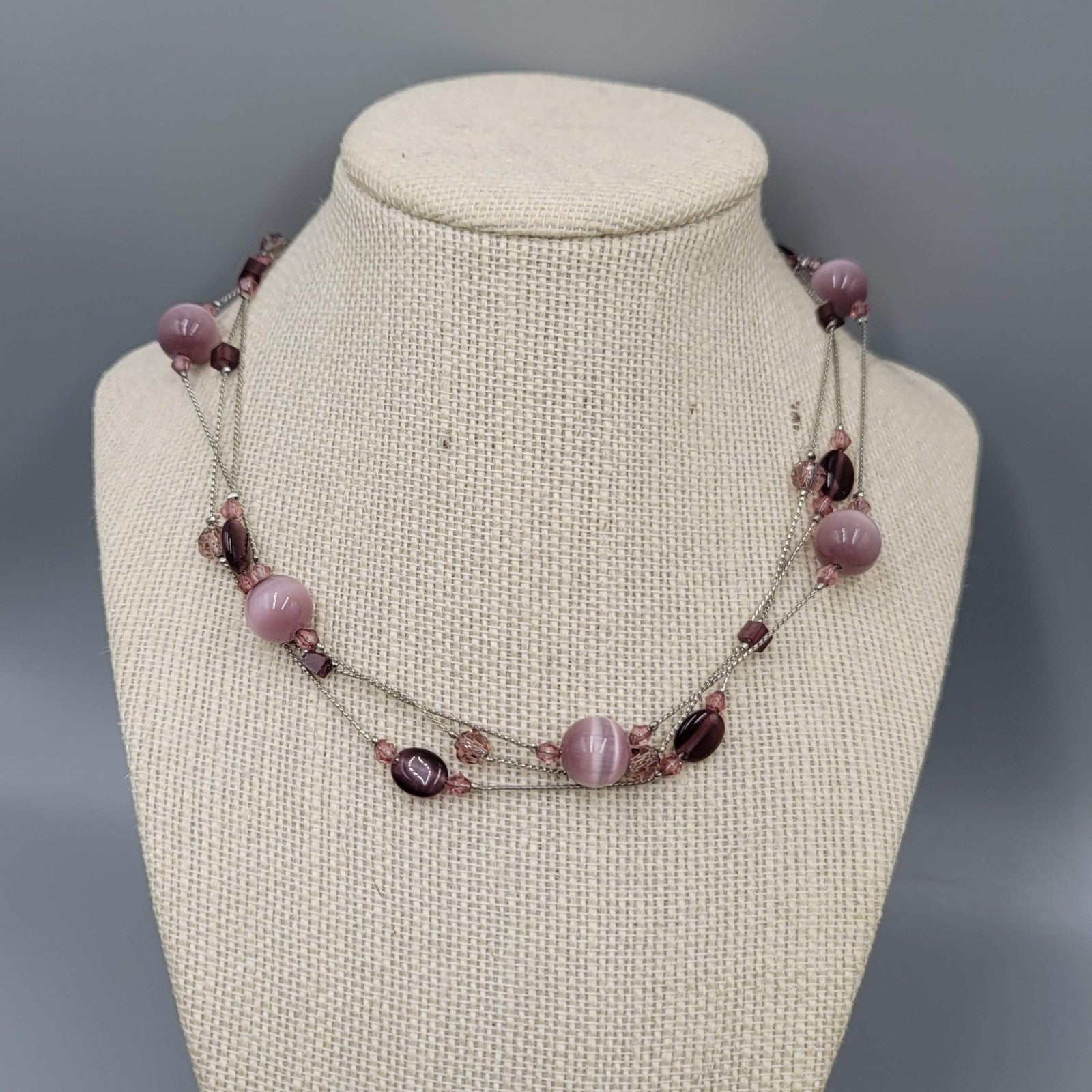 lia sophia Necklace Purple Glass Cats Eye Station Bead 16"-18"