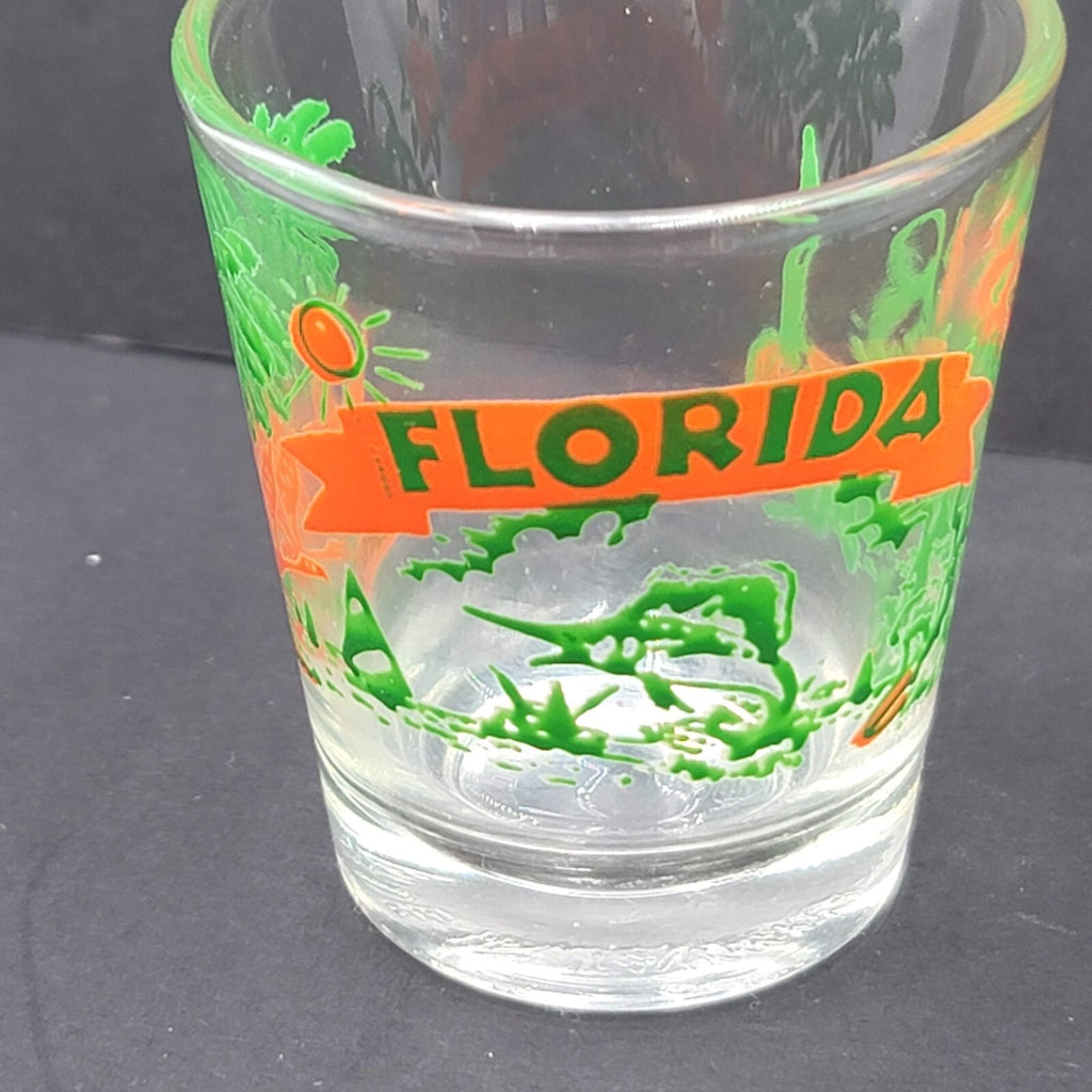 Vintage FLORIDA Shot Glass Orange Green Embossed Souvenir