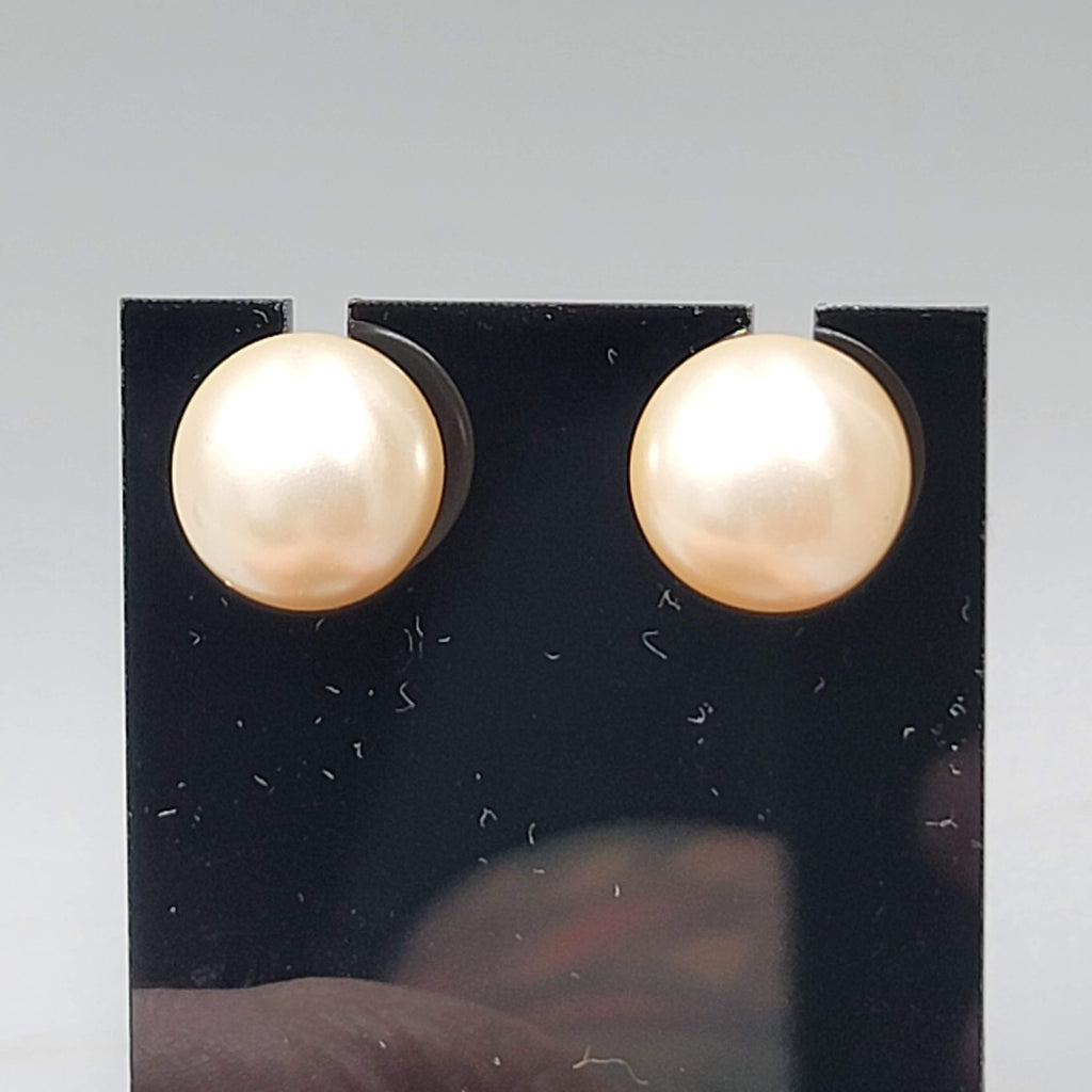 Champagne Color Faux Pearl Studs Pierced Earrings 1/2"
